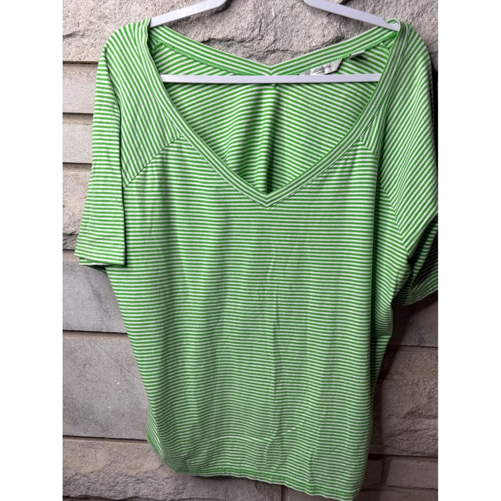 Liz Claiborne Womens 3X Green White‎ Striped V-Neck Raglan Short Sleeve Top